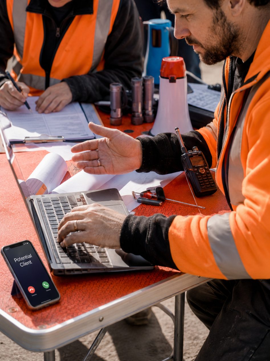 Someone at work with both hands busy and their phone out of reach.